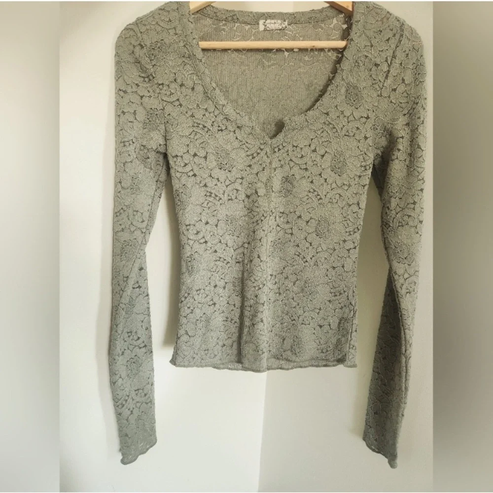 NWOT | Free People | Cloud Ride | Lace | Notch Neck | LS | Sage | XS